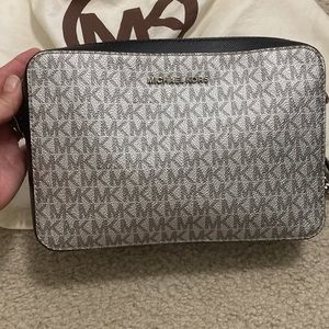 Michael Kors Gray/Brown Signature MK Crossbody with Black Trim